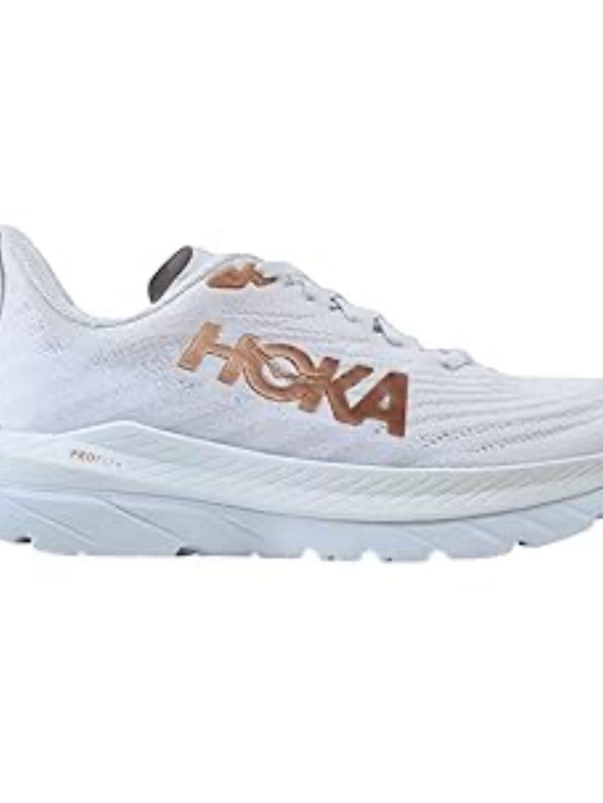 Hoka Shoes - Hoka White Running Shoe with Rose Gold Logo Accents